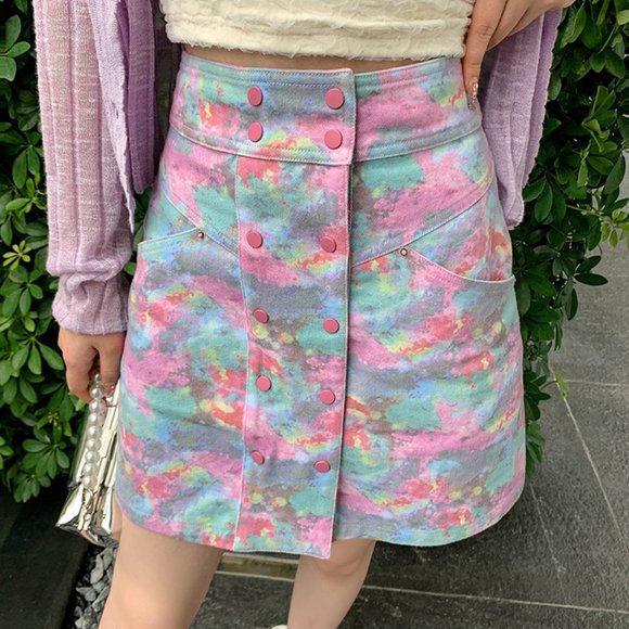 Contrasting color printed A-line skirt women's all - Picture 2 of 2